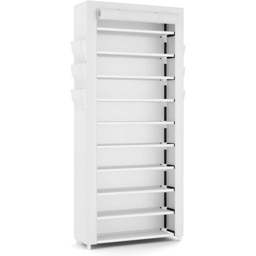 VTRIN Vertical Narrow Shoe Rack Organizer Tall Shoe Rack for Closet Entryway 10 Tier Non-Woven Cover Shoe Shelf Holds 36-41 Pairs Free Standing Shoe Storage Cabinet with Dustproof Cover, White