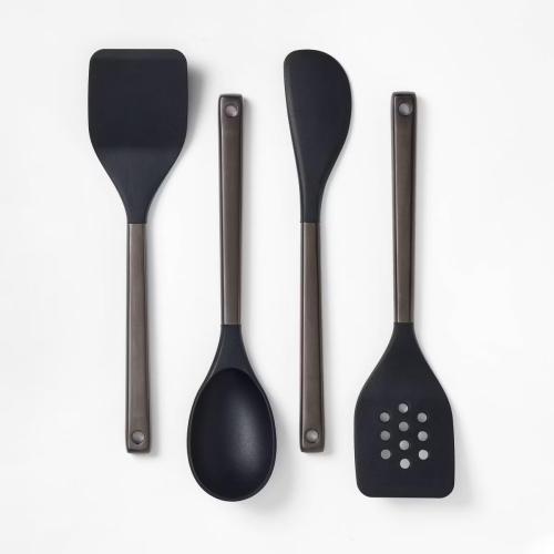 Figmint Matte Black, Silicone/Stainless Steel Kitchen Utensil Set, 4pc