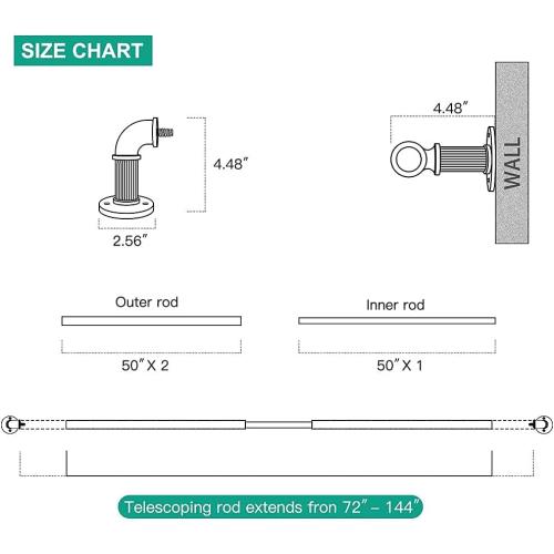 Black Curtain Rods 72 to 144 (6-12Ft) for Window,Outdoor Rods,Industrial 1Inch Pole,Rustic Wrap Around Rod Brackets,Simple rods Indoor/Outdoor Use, Set of 2