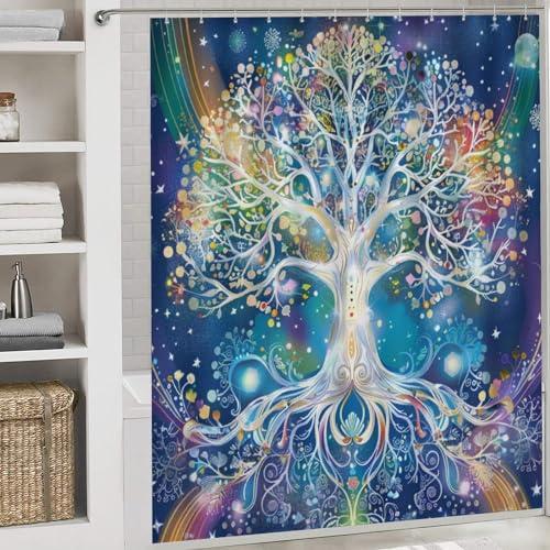 4Pcs Dreamy Tree Shower Curtain Set with Rugs, Toilet Lid Cover and Bath Mat, Glam Colorful Nature Plant Branches Bathroom Curtains Decor Shower Curtains, 72 x 72
