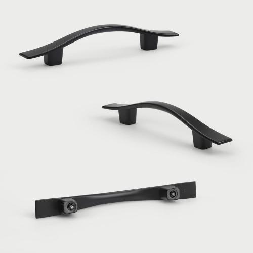 KNOBWELL 6 Pack 3 inch Black Cabinet Handles, Wave Style Black Handles for Cabinet and Cupboard, Dresser Drawer Pulls Matte Black, 3 inch Hole Center