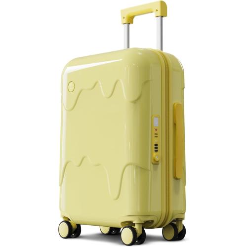 ROAMING 26 Inch PC Hard Sided Checked-Large Luggage with TSA Lock Cup Holder USB Charging Port and Spinner Wheels Lightweight Durable Ice Cream Travel Suitcase for Women Cheese yellow