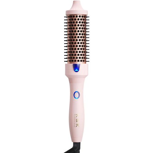 Pink K&K 1.5 Inch Ceramic Tourmaline Ionic Curling Brush Volumizer - Hot Brush Creates Root Volume & Loose Curls, Volume Curls, Hair Styling Tool