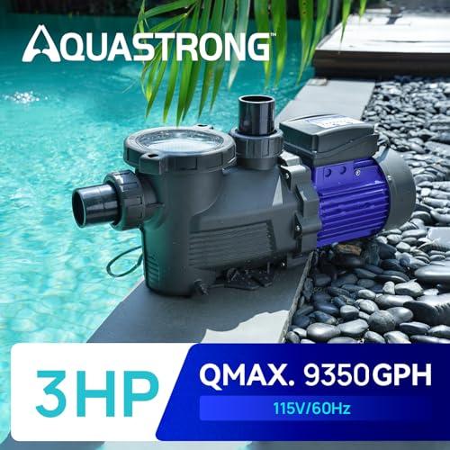 Aquastrong 3HP In/Above Ground Pool Pump with Timer, 115V, 9350GPH, High Flow, Powerful Self Primming Swimming Pool Pumps with Filter