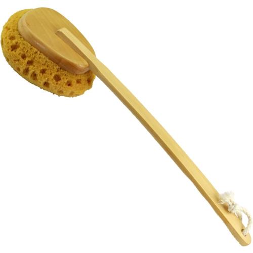 18'' Shower Body Brush Sea Sponge Long Wooden Handle Back Scrubber Bath Brush Gentle Exfoliating Lotion Applicator