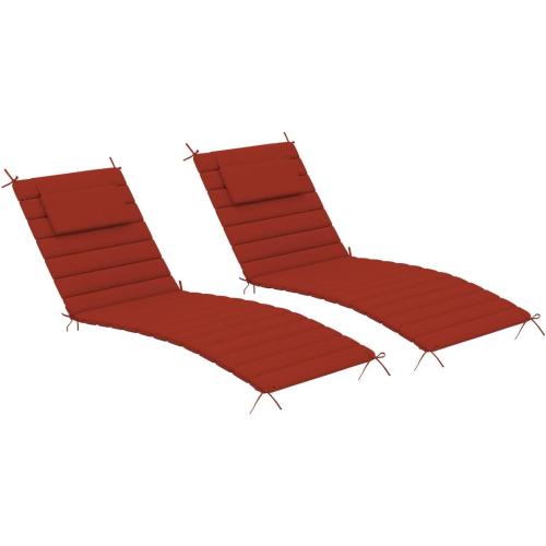Sundale Outdoor Olefin Quilted Lounge Cushion Set of 2, Patio Foldable Chaise Lounger Cushion, Water-Resistant Lounge Chair Pad with Straps Red, 80 x 26 inches