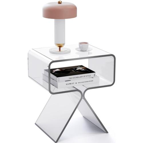 Acrylic Nightstand Side Table Modern Design Clear Home Decor Display End Table for Living Room (Clear)