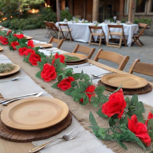 Suncalla 8 Pack 6.56ft Artificial Rose Flower Garland Silk Flocked Red Rose Garland Faux Eucalyptus Peony Flower Vine for Wedding Party Table Centerpiece Arch Background Decor(Eucalyptus)