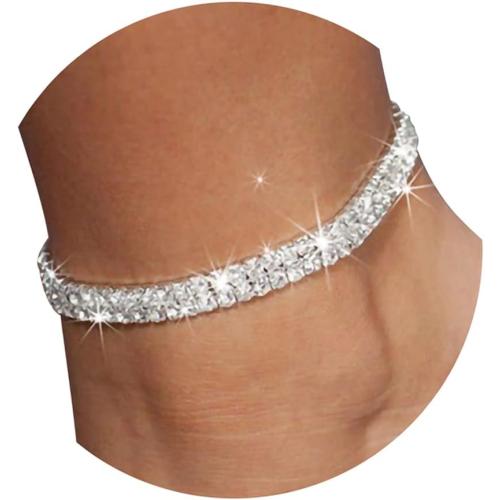 Fesciory Heart Rhinestone Ankle Bracelets for Women, Adjustable Silver Shiny Tennis Anklets, Twinkle Cubic Zircon Diamond Anklet Foot Chain Jewelry Gifts