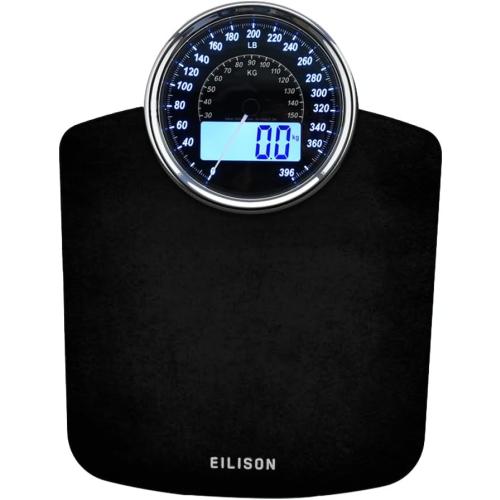EILISON Highly Advance 2-in-1 Digital & Analog Weighing Scale for Body Weight-400lbs, 4 High Precison GX Sensor Accurate, Thick Tempered Glass, Extra Large Display (Black)