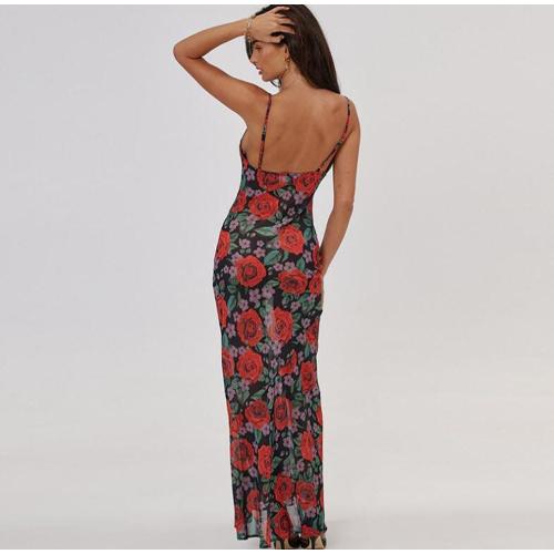 Women Y2K Floral V Neck Maxi Dress Sexy Sleeveless Lace Patchwork Long Dress Backless Flowy Beach Sundress