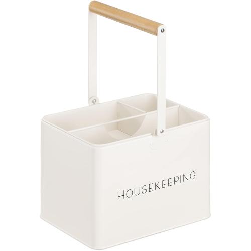 Navaris Cleaning Caddy with Handle - Metal Cleaning Product Storage Organizer Box for Housekeeping Products for Bathroom Kitchen Home - Vintage Design