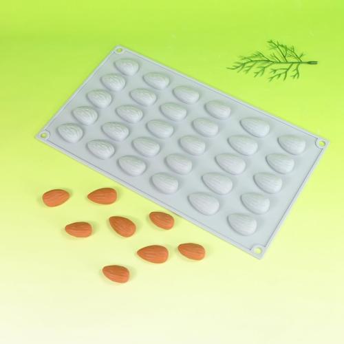 3D Chocolate Molds Silicone - 30 Cavity Almond Mousse Cake Molds for Baking, DIY Dessert, Ice Cube, Candy, Jelly, Resin - Reusable, Flexible, Non-Stick, BPA Free (A_ Almond)