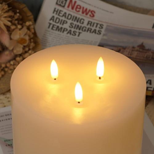 Amagic 6x6 Extra Large Flameless Candles with 3 Wicks, Battery Operated Candles with Remote Control and Timers, 6 inch Diameter LED Pillar Candles, Real Wax, Ivory