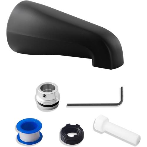 5 Non-Diverter Tub Spout with 4 in 1 Adapter,Universal fit 1/2 Copper Slip, 1/2 Iron Pipe(Long and Short stub Out), and 3/4 Iron Pipe Connections, Easy Installation, Matte Black