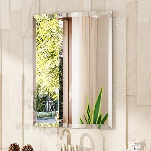 VocalStar Frameless Bathroom Mirror, 24 x 36 Rectangle Wall Mirror with Beveled Edge, Modern Decorative Vanity Mirrored for Living Room, Entryway, Bedroom | 1/4-Inch Shatterproof Glass