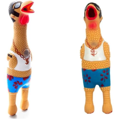 PUREPET 12 Inch Large Rubber Chicken Dog and Pet Toy Classic Henrietta or Earl in Beach Wear Latex Squawkers (12 Inch Earl)