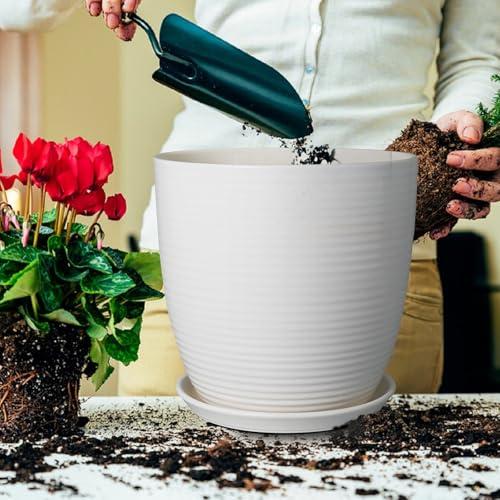 12 Inch Ceramic Planter Pot, Large Planter with Drainage Hole and Saucer Round Flower Pot for Indoor Outdoor Plants, White