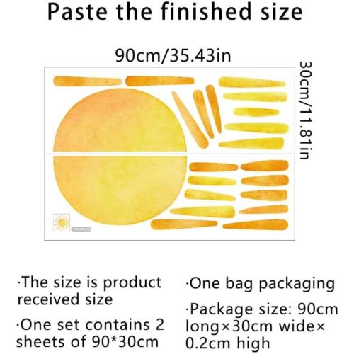 41.7” X 39.8” Watercolor Boho Sun Wall Decals Peel and Stick, PVC Sunrise Wall Stickers, Yellow Sunshine Wall Art Decor for Kids Room Playroom Nursery Bedroom