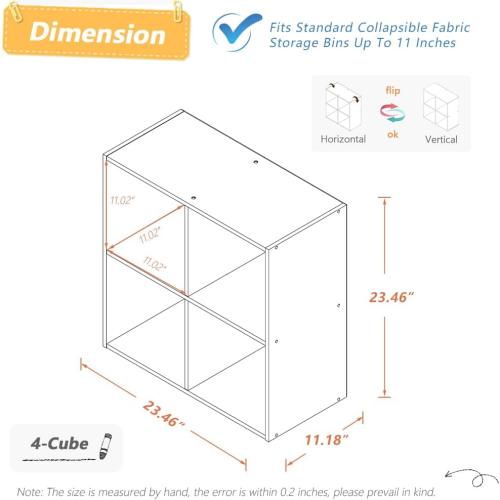 NELYE 4 Cube Organizer Bookcase - Fabric Storage Bins Container, Open Shelf Simple Compartments Bookshelf, White