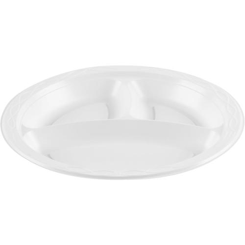 Restaurantware-RW Base 10.4 Inch Microwavable Food Plates, 150 Round Plastic Plates - 3 Compartments, Disposable, White Plastic Dinner Plates, Serve Hot And Cold Foods, For Restaurants And Cafes