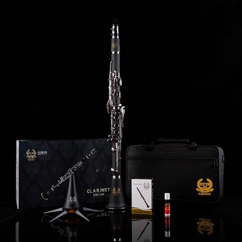 Rhythm Bb Clarinet 17 Nickel Keys Woodwind Band & Orchestra Musical Instruments for Beginners Includes Case, Stand, 10 Reeds and Cleaning Kit-Black/Silver keys