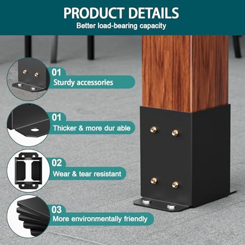 SPACEEUP 4x4 Post Base 2 Pcs, Inner Size 3.6x3.6 Deck Post Base, Heavy Duty Powder-Coated Post Anchor Black Wood Post Brackets for Decking Porch Railing Support