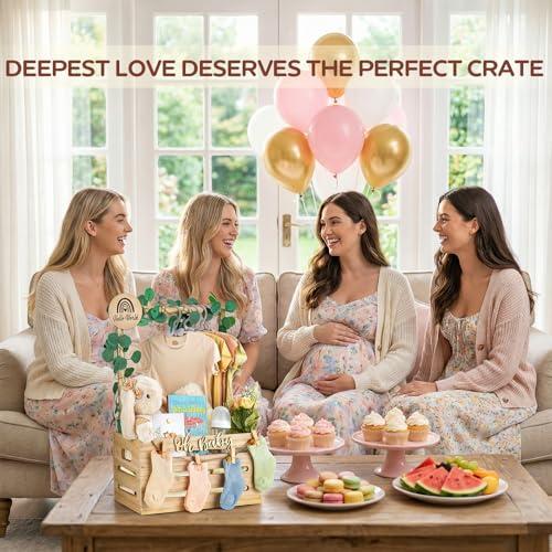 Wooden Baby Shower Crate Closet - Personalized Baby Gift Baskets with Hangers, Large Newborn Boys Girls Clothes Storage Box for Newborn New Parent