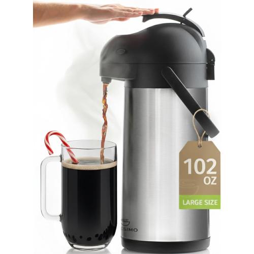 Cresimo Coffee Carafe with Pump - 102oz / 3L Airpot 12 Hours Large Hot Water Carafe, Cocoa Dispenser for Parties - Tea Flask, Insulated Stainless Steel Airpots for Hot Beverage Dispenser -Coffee Pump