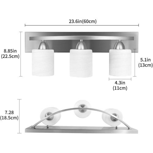 Bathroom Vanity Light Fixture - Over Mirror - Modern Glass Shade - Brushed Nickel, E26 Base, 3-Light