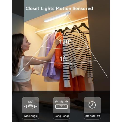 Under Cabinet Lighting 12 Inches Rechargeable Motion Sensor Light Indoor, 3 Color Dimmable Closet Light Battery Operated, USB Stick on LED Magnetic Under Counter Lights for Kitchen Stair, 3Packs