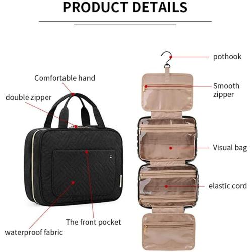 Toiletry Bag Travel Bag with Hanging Hook, Water-resistant Makeup Cosmetic Bag Travel Organizer for Accessories, Full Sized Container (Grey)