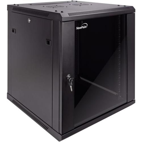 NavePoint 12U Server Cabinet Wall Mount Rack Enclosure Includes 2 Fans, Locking Glass Door, Removable Side Panels – 12U Network Cabinet 23.6” Deep, 19 Inch Server Rack for IT and A/V Equipment