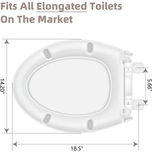 Elongated Toilet Seat, Slow Close Quick-Release Hinges, Heavy Duty Soft Close, Oval(Oblong) Toilet Seat For Elongated Toilets, Quiet-Close Lid And Seat, Easy To Install And Clean, Never Loosen, White