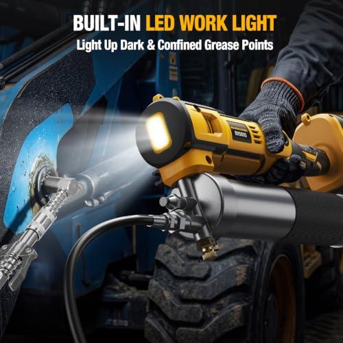 2-IN-1 Cordless Grease Gun for De-Walt 20V Battery, 12000PSI Electric Grease Gun Kit with Lock-On Trigger, LED Light, 39.4 Hose Work with Bulk &Cartridge Grease for Truck, Farm Equipment (No Battery)