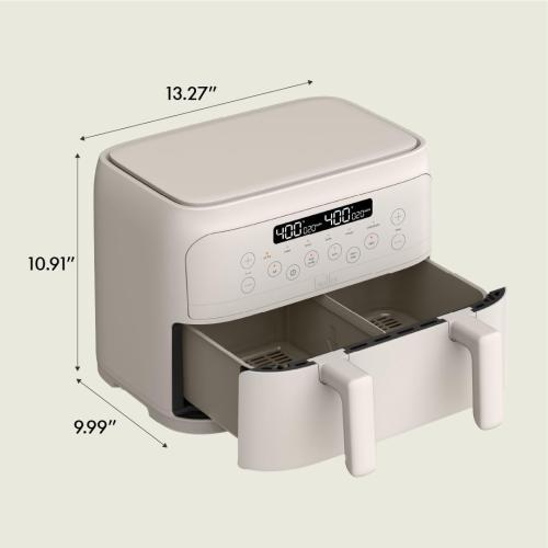 bella 4 Qt TriZone Air Fryer, EverGood™ Ceramic Nonstick Coating, Dual Basket Design w Removable Divider, Digital Touchscreen Control w 6 Preset Cooking Options, 1200 Watt, 3lb Capacity, Oatmilk