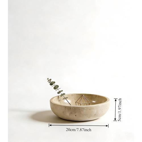 Large Decorative Marble Bowl, 7.87 inches,Natural Stone Round Bowl for Home  (beige)