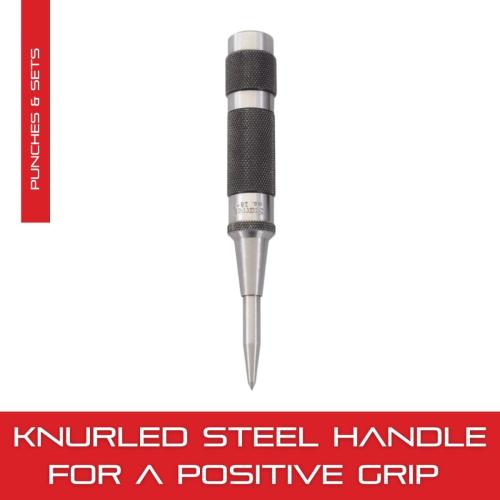 Starrett Steel Automatic Center Punch with Adjustable Stroke - 5-1/4 Length, 11/16 Punch Diameter, Lightweight, Knurled Steel Handle - 18C