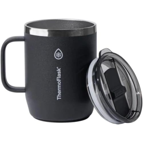 ThermoFlask Insulated Coffee Mug with Handle, Stainless Steel, Double-Wall Vacuum Insulated, 12 oz, 2-Pack (Black & Baby Pink)