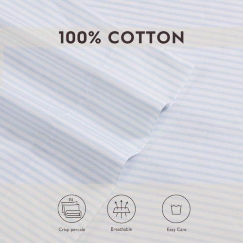 Laura Ashley Home - Standard Pillowcase Set, Breathable Percale Cotton Bedding, Crisp & Cool Home Decor (Ramona Blue, 2 Piece)