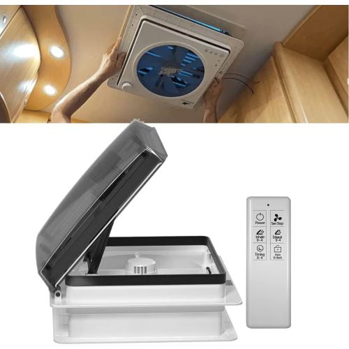 2012 Electric Air Max 14 Vent RV Roof Vent Reversible Exhuast Fan, Ultra Low Sound Level Permanent RV Air Ventilation Ceiling Fan 12V Remote with Rain Sensor, Semi-transparent UV-Proof Cover Lid