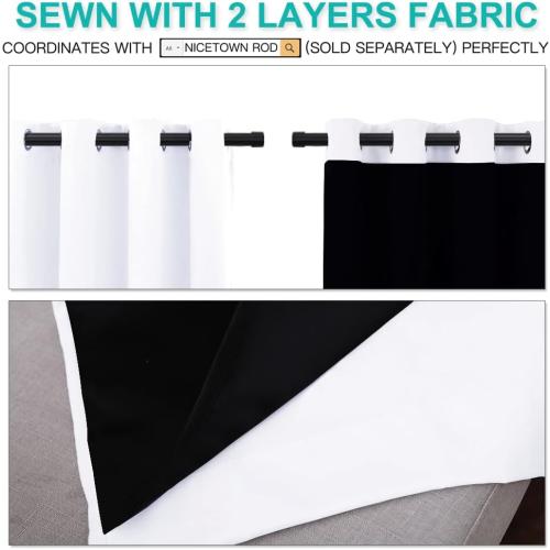NICETOWN 100% Blackout Window Curtain Panels, Full Light Blocking Drapes with Black Liner for Nursery, 72 inch Drop Thermal Insulated Draperies (White, 2 Pieces, 52-inch Wide Per Panel)