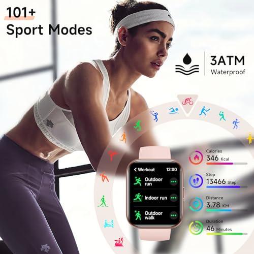 Smart Watches for Women, 1.8 Touch Screen Fitness Tracker for Android & iPhone, Answer/Make Calls, Alexa Built-in, Heart Rate/Sleep/SpO2 Monitor Smartwatch, 3ATM Waterproof, 101  Sport Modes, 2 Bands