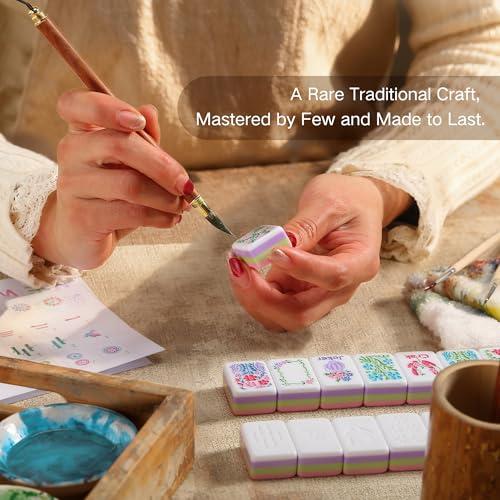 American Mahjong Tiles, Mahjong Travel Set, 160 Pink 4 Layer Mah Jong Game Tiles with Tile Bag, Gift-Ready Storage Box, 4 Dice with Pouch, Western Mah Jongg, Majong
