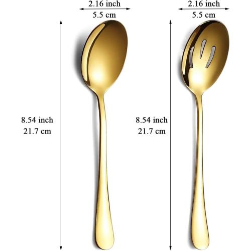 Gold Serving Spoons 8 Pieces, ReaNea Stainless Steel Serving Utensils Set inclunde 4 Serving Spoon 4 Serving Slotted Spoons, Dishwasher Safe