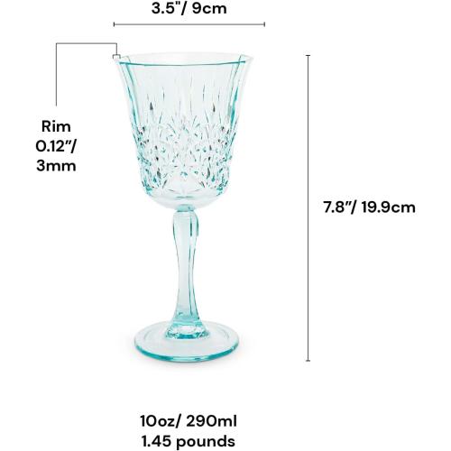BELLAFORTE Shatterproof Tritan Wine Glass, Set of 4, 10oz - Myrtle Beach Plastic Wine Glasses - Unbreakable Wine Goblets for Indoor and Outdoor Use - BPA Free - Dishwasher Safe - Teal