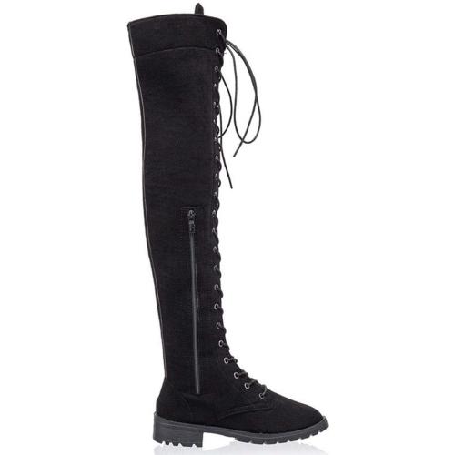 Size/11 YING LAN Women's Over The Knee Low Heel Lace Up Tall Boots