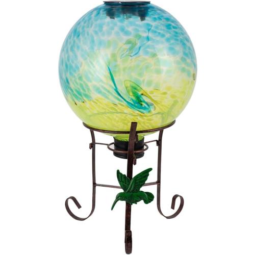 10 Diameter Solar Color-Changing Gazing Ball with 8.5 Hummingbird Metal Stand Indoor Outdoor Glass Globe Sphere Yard Ornament Solar Gazing Balls for Garden,Lawn,Patio,Porch,Gift for Women