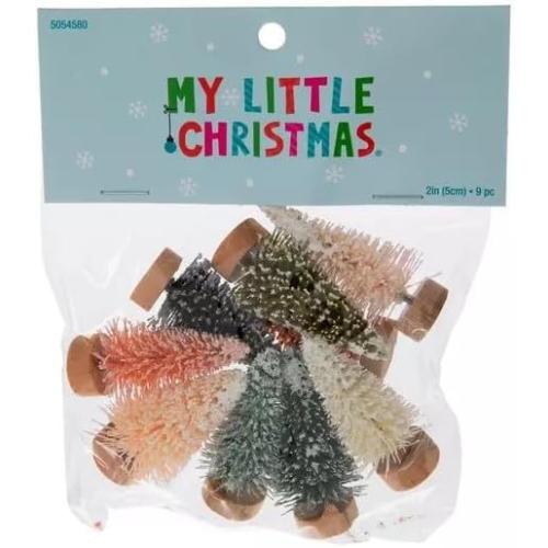 Mini Artificial Pine Trees with Bases for Tabletop Christmas Models - 2 Inch - 9 Pc