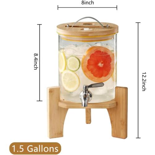 Beverage Dispenser, Glass Drink Dispenser with Stand, Glass water dispenser with Spigot, Large Drink Dispensers for Parties,Bars,Restaurants,